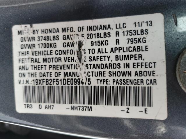 19XFB2F51DE099475 - 2013 HONDA CIVIC LX GRAY photo 12