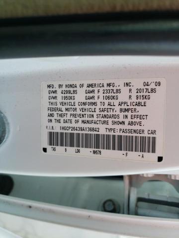 1HGCP26439A136842 - 2009 HONDA ACCORD LXP WHITE photo 13