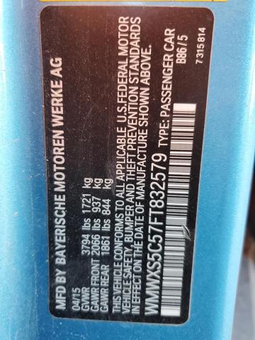 WMWXS5C57FT832579 - 2015 MINI COOPER BLUE photo 12