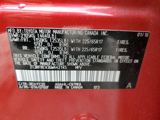 2T3RFREV3GW442145 - 2016 TOYOTA RAV4 XLE RED photo 14