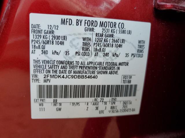 2FMDK4JC9DBB54640 - 2013 FORD EDGE SEL MAROON photo 13