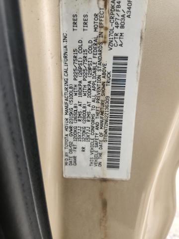 5TEWN72N62Z136309 - 2002 TOYOTA TACOMA XTRACAB GOLD photo 12