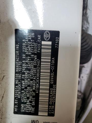 4T1BK3EK9BU621467 - 2011 TOYOTA CAMRY SE Beyaz fotoğraf 12