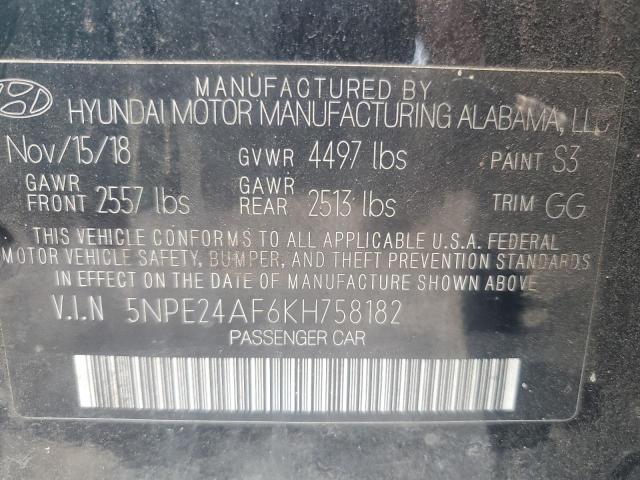 5NPE24AF6KH758182 - 2019 HYUNDAI SONATA SE 黑色 照片 12