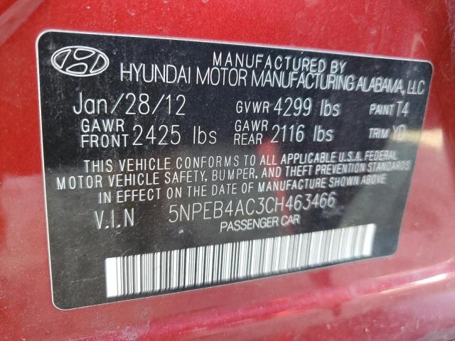 5NPEB4AC3CH463466 - 2012 HYUNDAI SONATA GLS MAROON photo 13