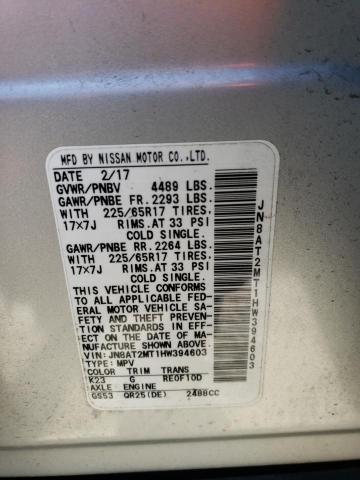 JN8AT2MT1HW394603 - 2017 NISSAN ROGUE S SILVER photo 14