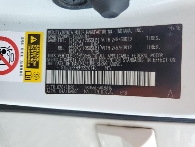 5TDJZRFH9KS570140 - 2019 TOYOTA HIGHLANDER SE 白色 照片 14