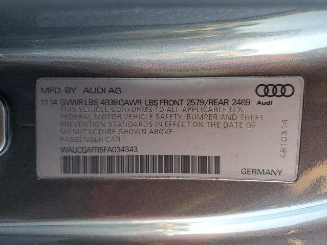 WAUCGAFR5FA034343 - 2015 AUDI S5 PREMIUM PLUS ნაცრისფერი ფოტო 12