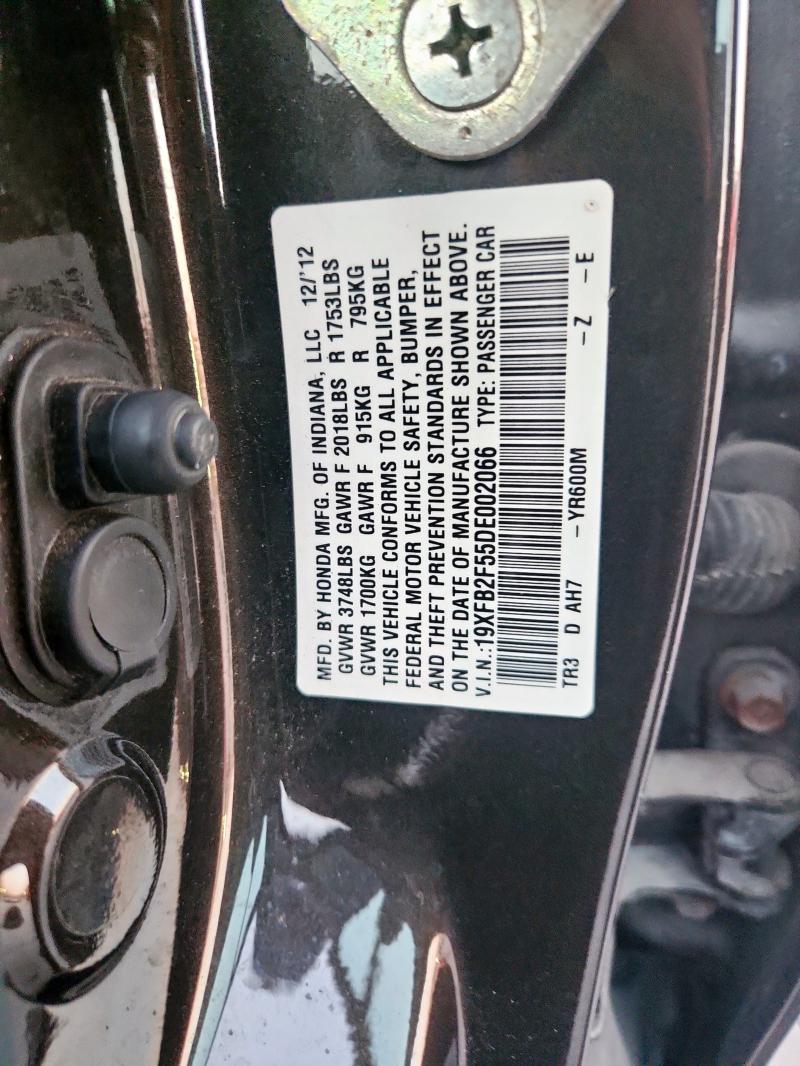 19XFB2F55DE002066 - 2013 HONDA CIVIC LX BLACK photo 12