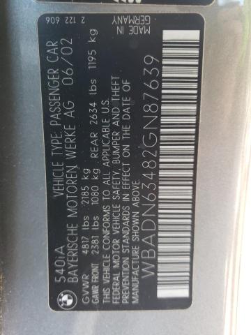 WBADN63482GN87639 - 2002 BMW 540 I AUTOMATIC SILVER photo 12