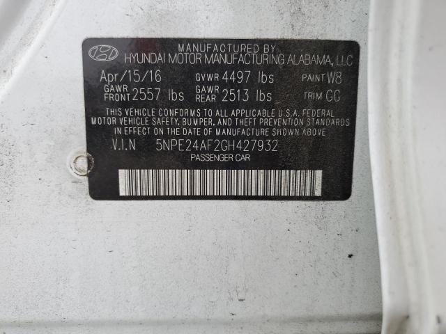 5NPE24AF2GH427932 - 2016 HYUNDAI SONATA SE WHITE photo 12