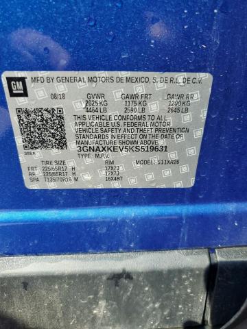 3GNAXKEV5KS519631 - 2019 CHEVROLET EQUINOX LT ლურჯი ფოტო 13