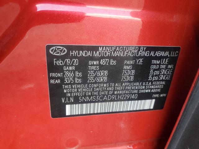5NMS3CAD9LH229140 - 2020 HYUNDAI SANTA FE SEL RED photo 13
