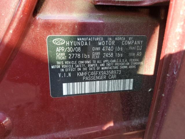 KMHFC46FX9A358973 - 2009 HYUNDAI AZERA SE BURGUNDY photo 10