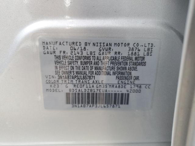 3N1AB7AP3JL657871 - 2018 NISSAN SENTRA S SILVER photo 12