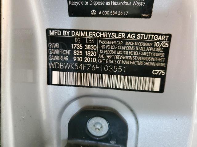 WDBWK54F76F103551 - 2006 MERCEDES-BENZ SLK 280 SILVER photo 12