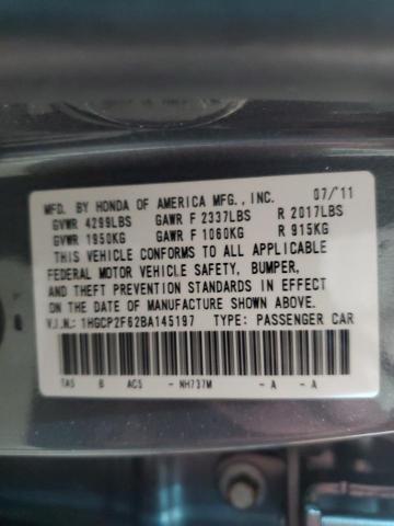 1HGCP2F62BA145197 - 2011 HONDA ACCORD SE GRAY photo 12