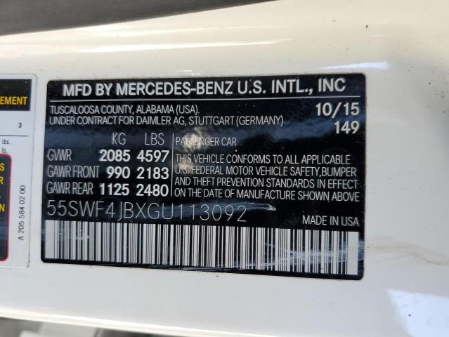 55SWF4JBXGU113092 - 2016 MERCEDES-BENZ C 300 WHITE photo 12