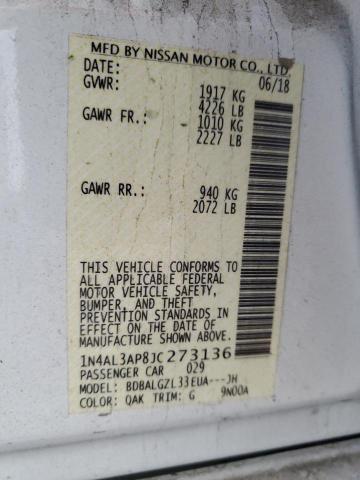 1N4AL3AP8JC273136 - 2018 NISSAN ALTIMA 2.5 Ақ фото 13