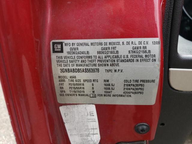 3GNBABDB5AS563978 - 2010 CHEVROLET HHR LT BURGUNDY photo 12