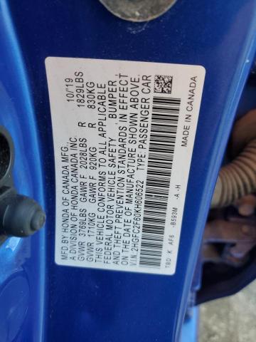 2HGFC2F60KH606522 - 2019 HONDA CIVIC LX ლურჯი ფოტო 12