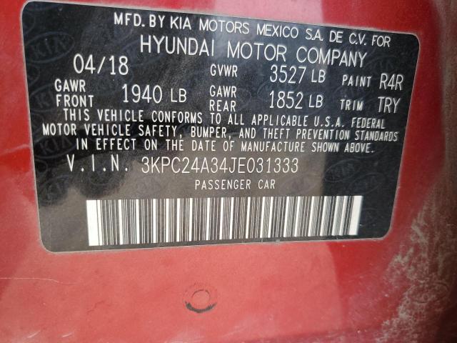 3KPC24A34JE031333 - 2018 HYUNDAI ACCENT SE Rojo foto 12