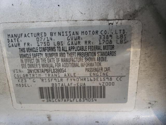 3N1CN7AP6FL839054 - 2015 NISSAN VERSA S SILVER photo 13