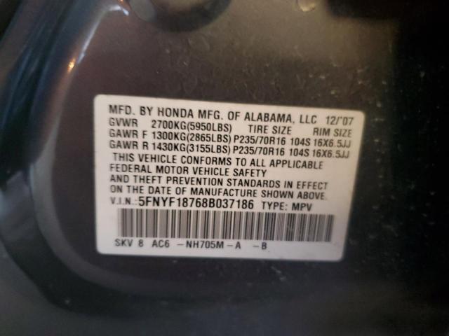 5FNYF18768B037186 - 2008 HONDA PILOT EXL Графитовый фото 13