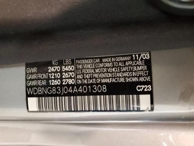 WDBNG83J04A401308 - 2004 MERCEDES-BENZ S 430 4MATIC SILVER photo 12