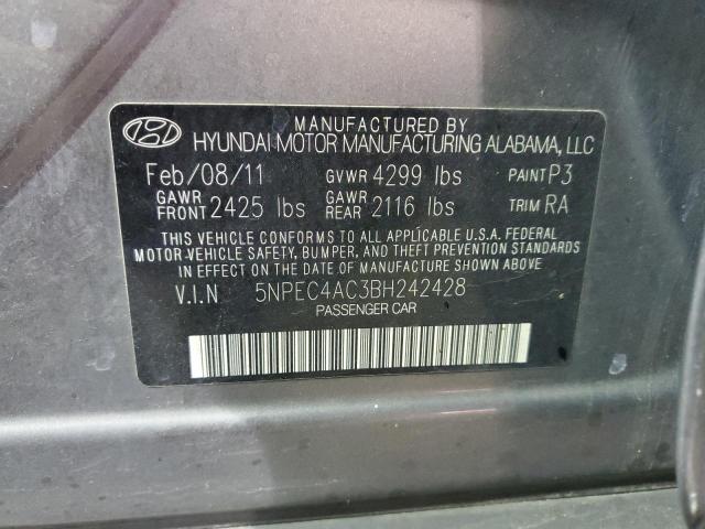 5NPEC4AC3BH242428 - 2011 HYUNDAI SONATA SE GRAY photo 12