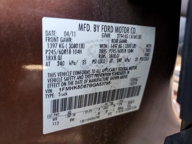 1FMHK8D87BGA53795 - 2011 FORD EXPLORER XLT Qəhvəyi foto 13