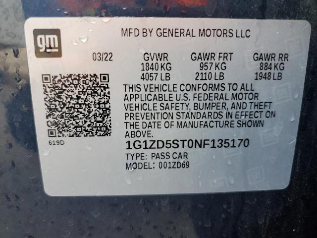 1G1ZD5ST0NF135170 - 2022 CHEVROLET MALIBU LT Mavi foto 12