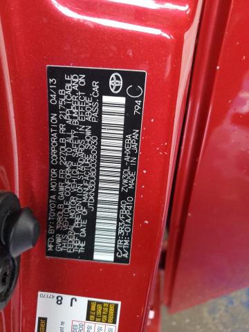 JTDKN3DU8D0350930 - 2013 TOYOTA PRIUS RED photo 13