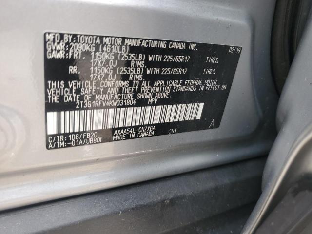 2T3G1RFV4KW031804 - 2019 TOYOTA RAV4 LE Plata foto 13