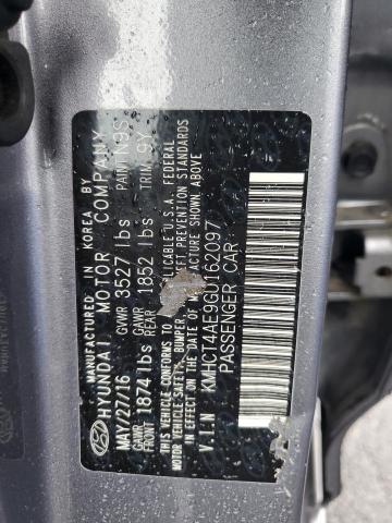 KMHCT4AE9GU162097 - 2016 HYUNDAI ACCENT SE GRAY photo 12