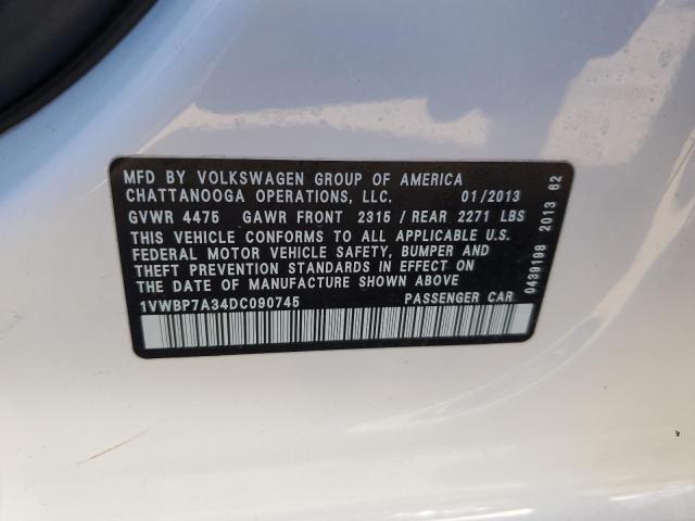 1VWBP7A34DC090745 - 2013 VOLKSWAGEN PASSAT SE WHITE photo 12