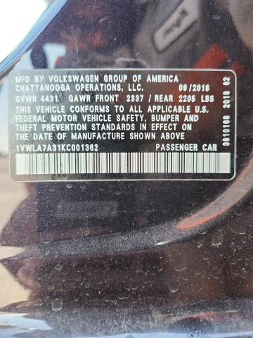 1VWLA7A31KC001362 - 2019 VOLKSWAGEN PASSAT WOLFSBURG Graphite photo 12
