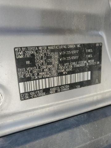 2T3K1RFV0KW053583 - 2019 TOYOTA RAV4 LE Արծաթագույն լուսանկար 13