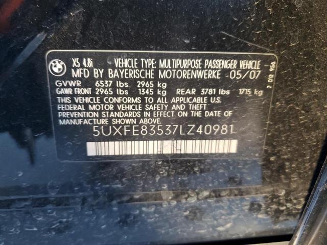 5UXFE83537LZ40981 - 2007 BMW X5 4.8I BLACK photo 13