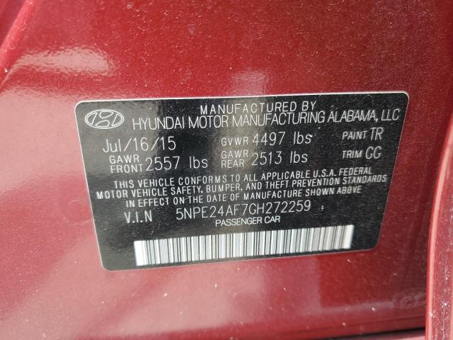 5NPE24AF7GH272259 - 2016 HYUNDAI SONATA SE 红色 照片 12