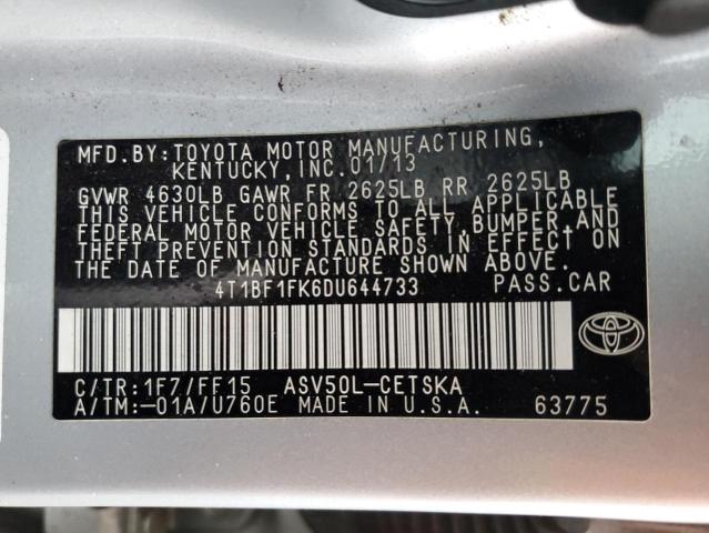 4T1BF1FK6DU644733 - 2013 TOYOTA CAMRY L SILVER photo 12