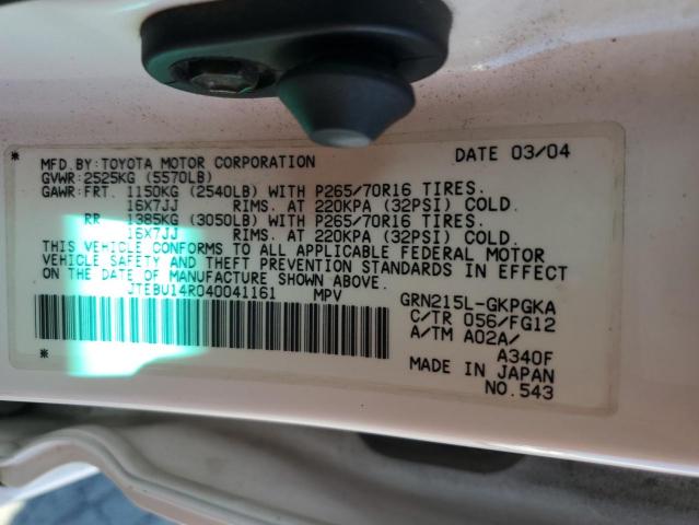 JTEBU14R040041161 - 2004 TOYOTA 4RUNNER SR5 Biały zdjęcie 13