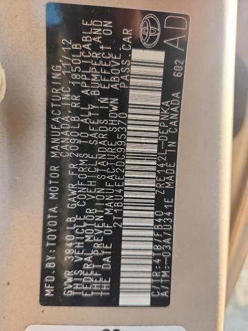 2T1BU4EE2DC995370 - 2013 TOYOTA COROLLA BASE GOLD photo 12