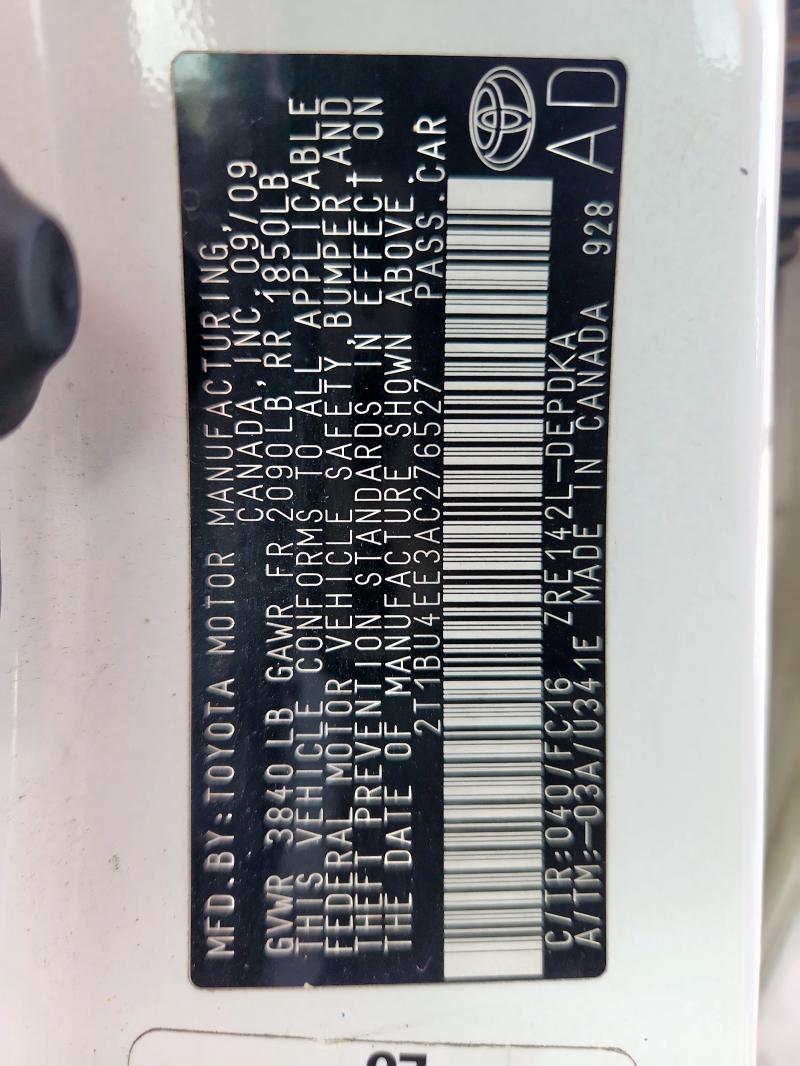 2T1BU4EE3AC276527 - 2010 TOYOTA COROLLA BASE Білий фото 12