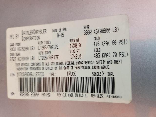 1D7KS28D06J127233 - 2006 DODGE RAM 2500 ST SILVER photo 12