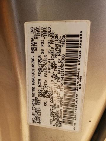 5TBRT34151S205906 - 2001 TOYOTA TUNDRA ACCESS CAB ბეჟი ფოტო 12