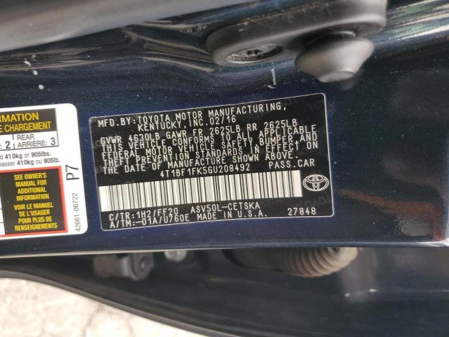 4T1BF1FK5GU208492 - 2016 TOYOTA CAMRY LE 黑色 照片 12