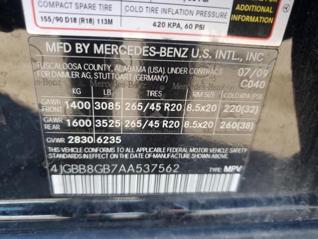 4JGBB8GB7AA537562 - 2010 MERCEDES-BENZ ML 350 4MATIC BLACK photo 13