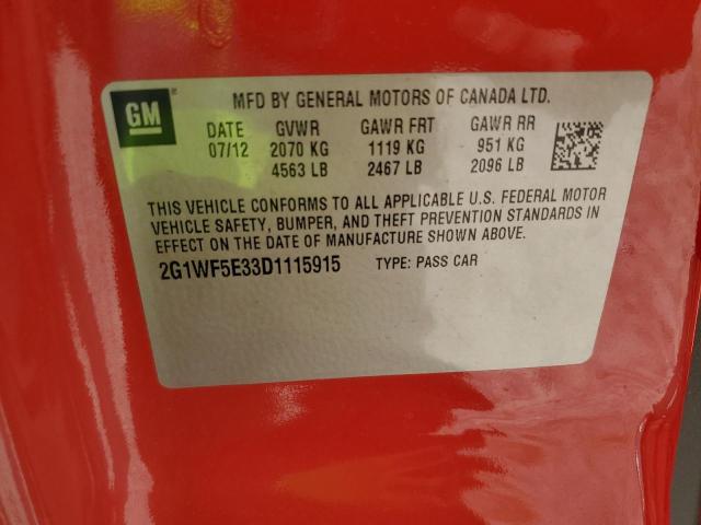 2G1WF5E33D1115915 - 2013 CHEVROLET IMPALA LS Червоний фото 12
