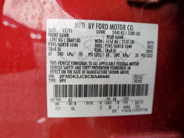 2FMDK3JC8CBA48446 - 2012 FORD EDGE SEL RED photo 12